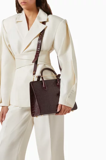 Midi Tote Bag in Croc-embossed Leather