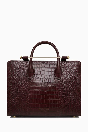 Midi Tote Bag in Croc-embossed Leather