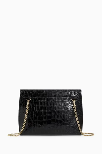 Stylist Crossbody Clutch Bag in Croc-embossed Leather