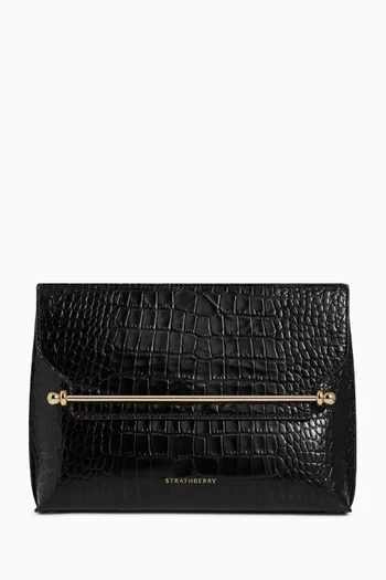 Stylist Crossbody Clutch Bag in Croc-embossed Leather