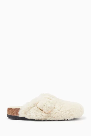 Boston Big Buckle Mules in Shearling