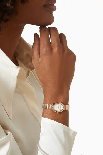 ساعة سامي كوارتز ستانلس ستيل مطلي بلون ذهب وردي، 22 مم