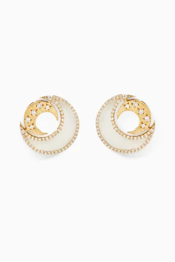 Qamar Layali Diamond & Pearl Earrings in 18kt Gold