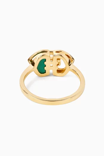 Dome Art Deco Diamond & Malachite Ring in 18kt Gold