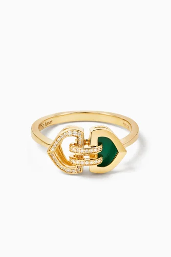 Dome Art Deco Diamond & Malachite Ring in 18kt Gold