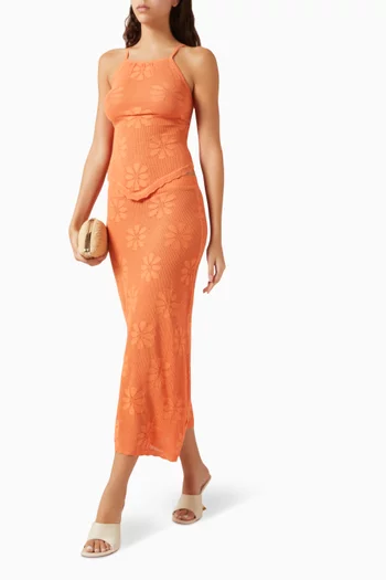 تنورة برونا طويلة قطن وكروشيه