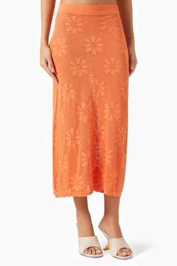 تنورة برونا طويلة قطن وكروشيه