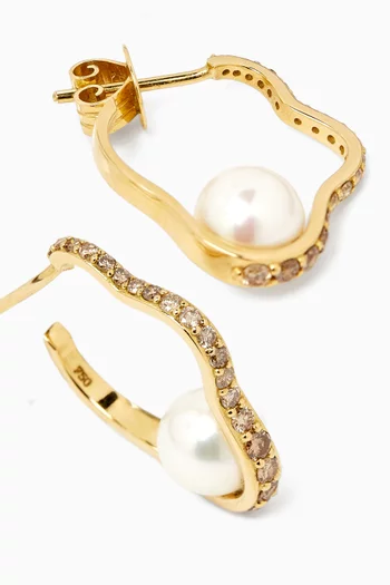 Medium Sea Ice Pearl & Diamonds Hoop Earrings in 18kt Gold
