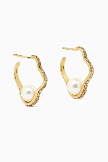 Medium Sea Ice Pearl & Diamonds Hoop Earrings in 18kt Gold