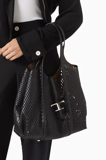 T Timeless Shopping Shoulder Bag in Perforated Leather
