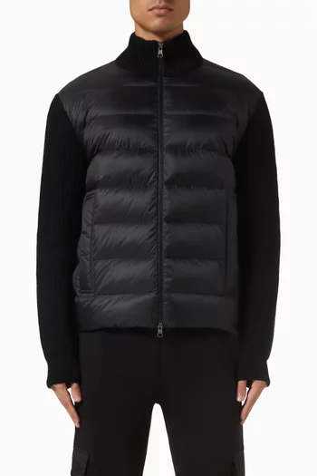 Padded Zip-up Cardigan in Wool & Cashmere