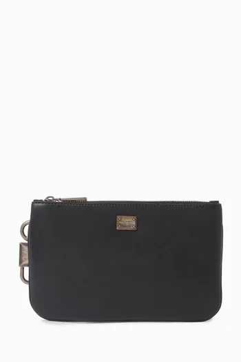 Corroded Logo Pouch in Leather