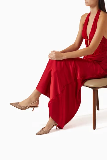 حذاء كلاسيك غيلدا بسير خلفي وكعب 60 مم قماش شبكي وجلد