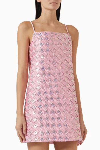 Sequin Embroidered Mini Dress in Silk