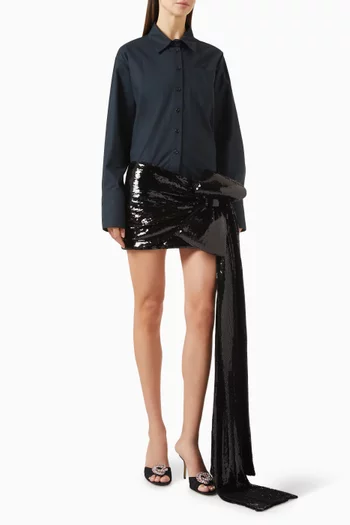 Puffy Bow Sequin-embellished Mini Dress