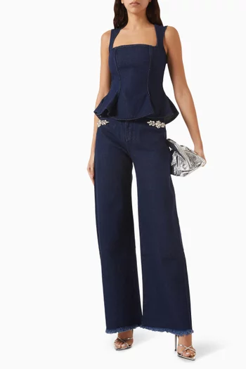 Square-neck Peplum Top in Denim