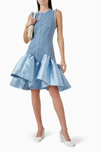 Mikado-puff Mini Dress in Denim
