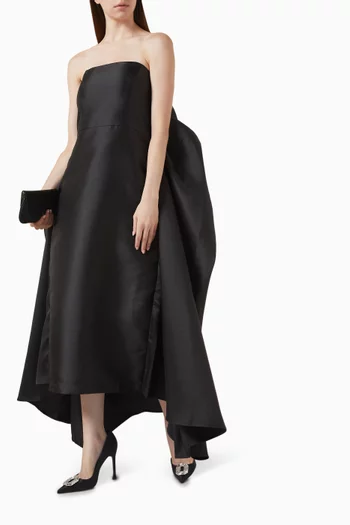 Draped Strapless Maxi Dress in Satin