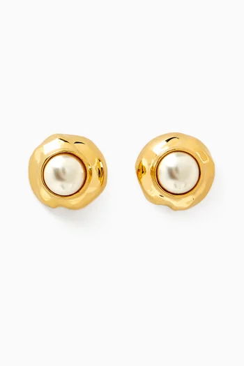 Pearl Stud Earrings in 18kt Gold-plated Brass