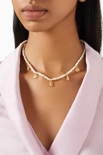 Pearl Seashell Choker Necklace in 18kt Gold-plated Brass