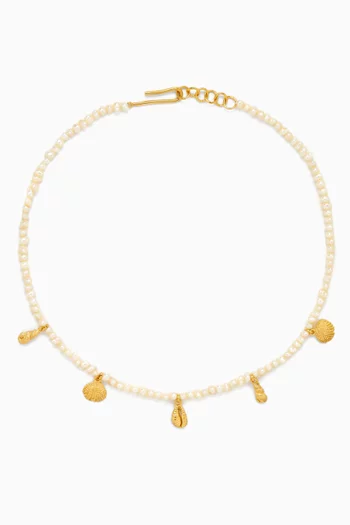 Pearl Seashell Choker Necklace in 18kt Gold-plated Brass