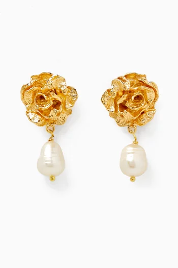 Flower Drop Earrings in 18kt Gold-plated Brass