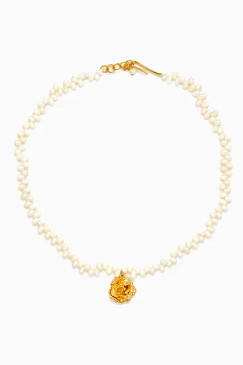 Pearl Necklace in 18kt Gold-plated Brass