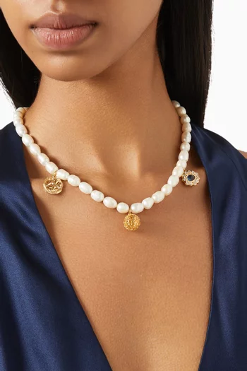 Pearl Necklace in 18kt Gold-plated Brass