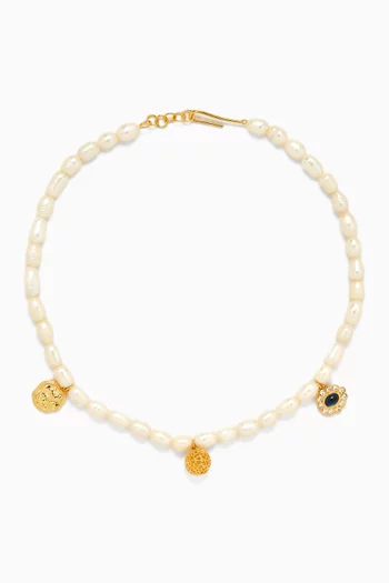 Pearl Necklace in 18kt Gold-plated Brass