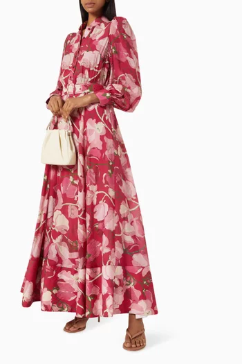 Floral-print Belted Dress in Viscose-blend