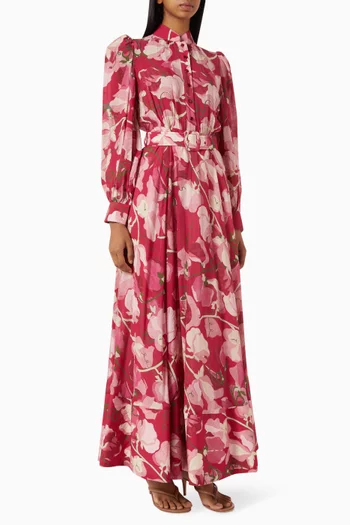 Floral-print Belted Dress in Viscose-blend