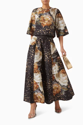 Printed Maxi Skirt in Taffeta