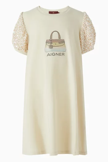 Bag Print Sequins Dress in Cotton Jersey