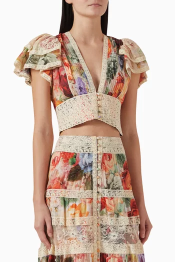 Keeley Floral Flutter Cropped Top in Cotton