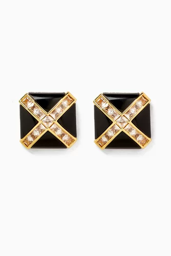 Cross Square Earrings in 18kt Gold-plated Brass