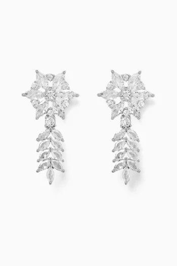 Spring Floral Earrings in Rhodium-plated Brass