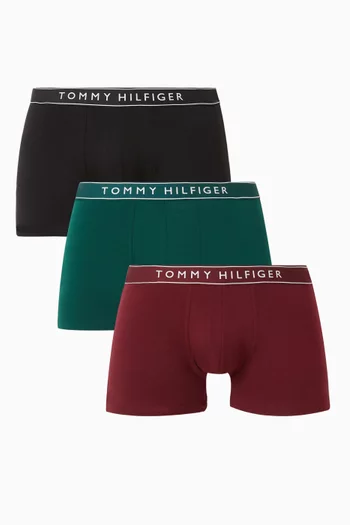 Logo Waistband Trunks in Stretch Cotton, Set of 3