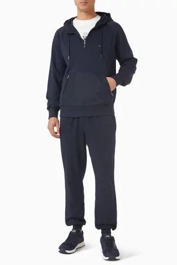 Contrast Texture Quarter-zip Hoodie in Cotton-blend
