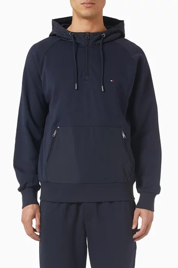 Contrast Texture Quarter-zip Hoodie in Cotton-blend