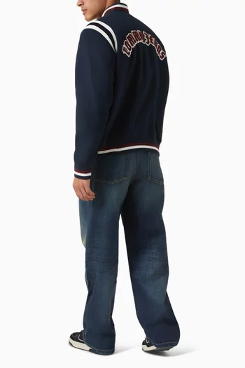 Varsity Logo Appliqué Bomber Jacket in Wool-blend