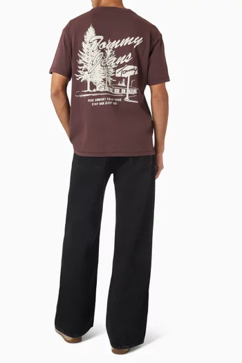 تي شيرت فضفاض مزين بطبعة شعار الماركة قطن