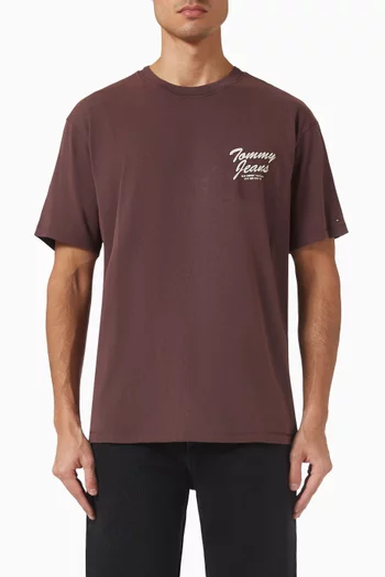 تي شيرت فضفاض مزين بطبعة شعار الماركة قطن