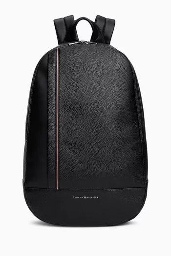 Metal Logo Pebble Grain Backpack in Faux Leather