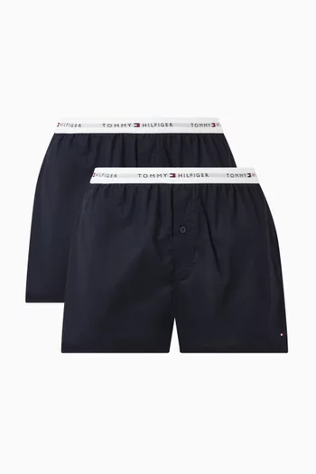 Signature Logo Woven Boxers in Cotton, Set of 2