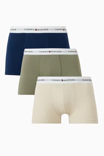 Logo Boxer Trunks in Stretch-cotton, Set of 3