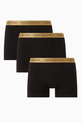 Logo Metallic Waistband Trunks in Cotton, Set of 3