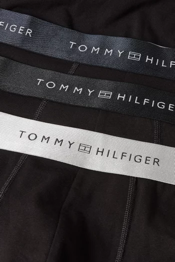 Logo Metallic Waistband Trunks in Cotton, Set of 3