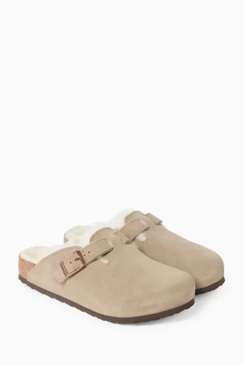 Boston Clogs in Suede & Shearling