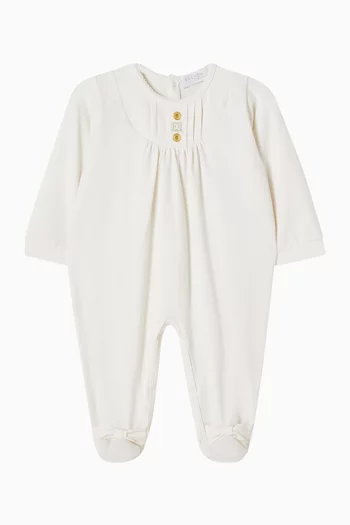 Bow-detailed Sleepsuit in Cotton