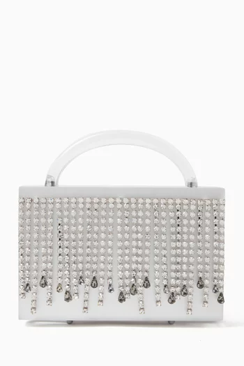 Minelli Crystal Fringe Clutch in Acrylic